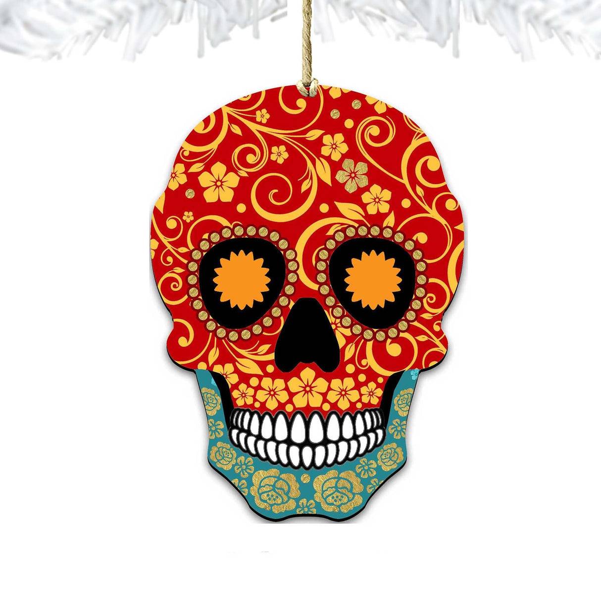 Day of the Dead Decorated Skull Wooden Ornaments by G. DeBrekht - Thanksgiving Halloween Decor - 8198443-2