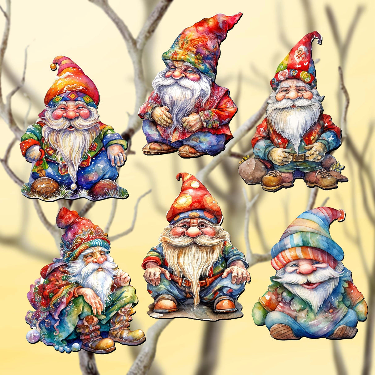 Christmas Gnomes Wooden Clip-on Ornaments by G. Debrekht - Christmas Decor - 8090031C-S6