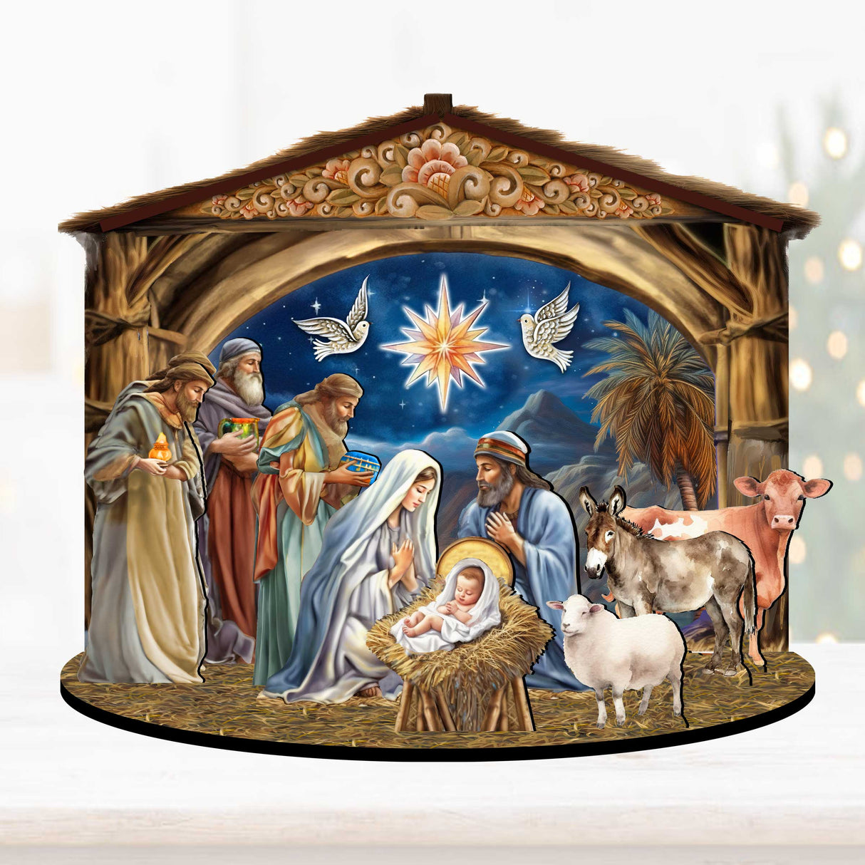 Escena de la Natividad del Nacimiento de Jesús, conjunto decorativo de G. Debrekht, decoración navideña - 852761