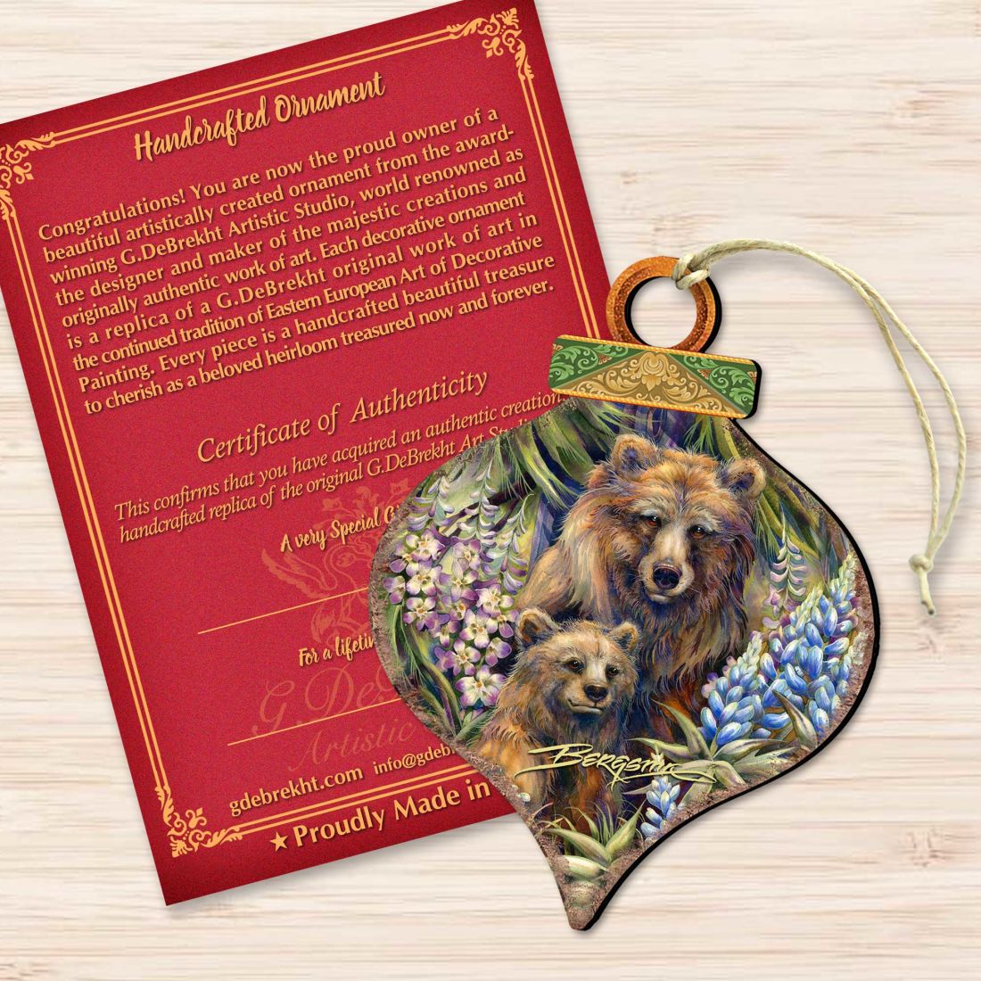 Adornos de madera Grin Bear it Grizzly Mother Cub de J. Bergsma - Decoración navideña de vida silvestre - 8591947-JB