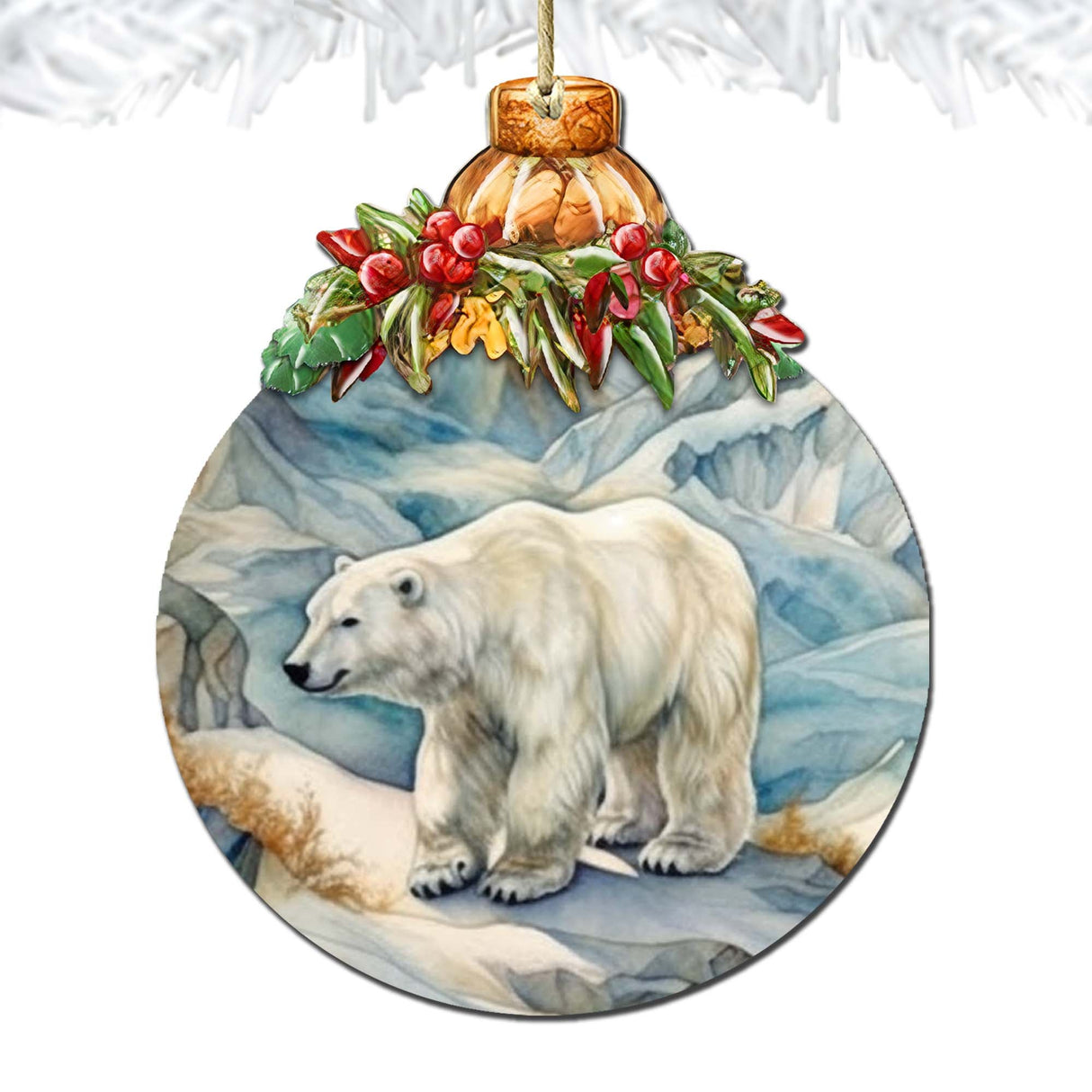 Arctic Glacier Polar Bear Wooden Ornaments by G.Debrekht - Wildlife Holiday Decor - 870021