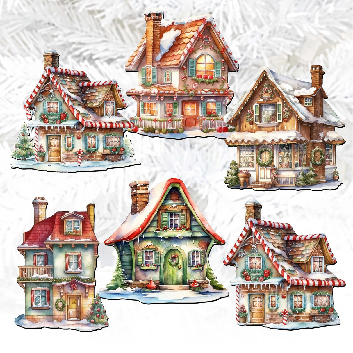 Dream Houses Decorative Wooden Clip-on Ornaments Set of 6 by G. Debrekht - Christmas Decor - 8090029C-S6