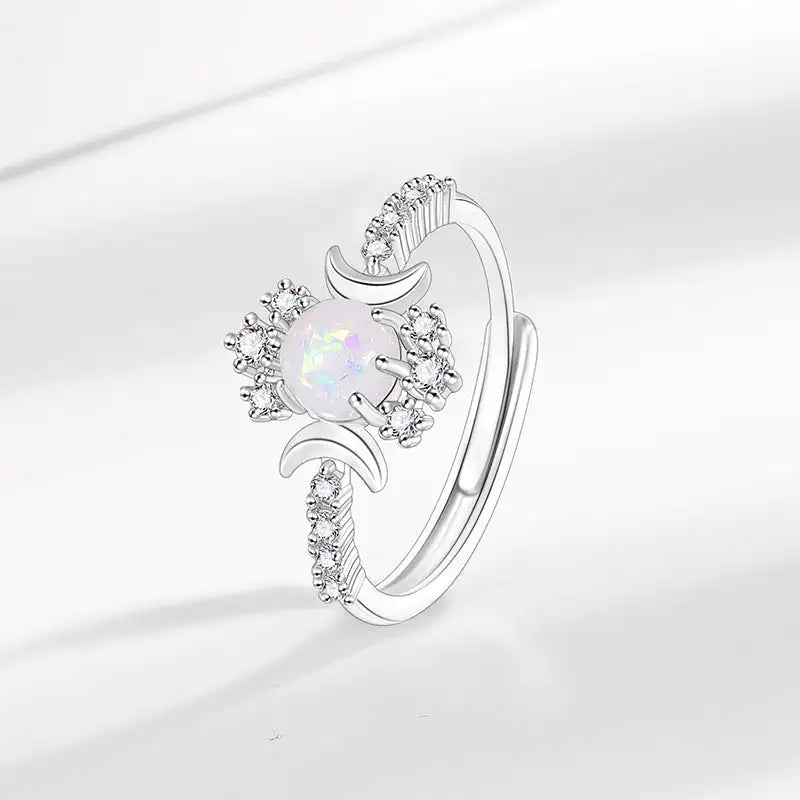 Platinum Round White Opal Glossy Double Moon Edge - Lootquake