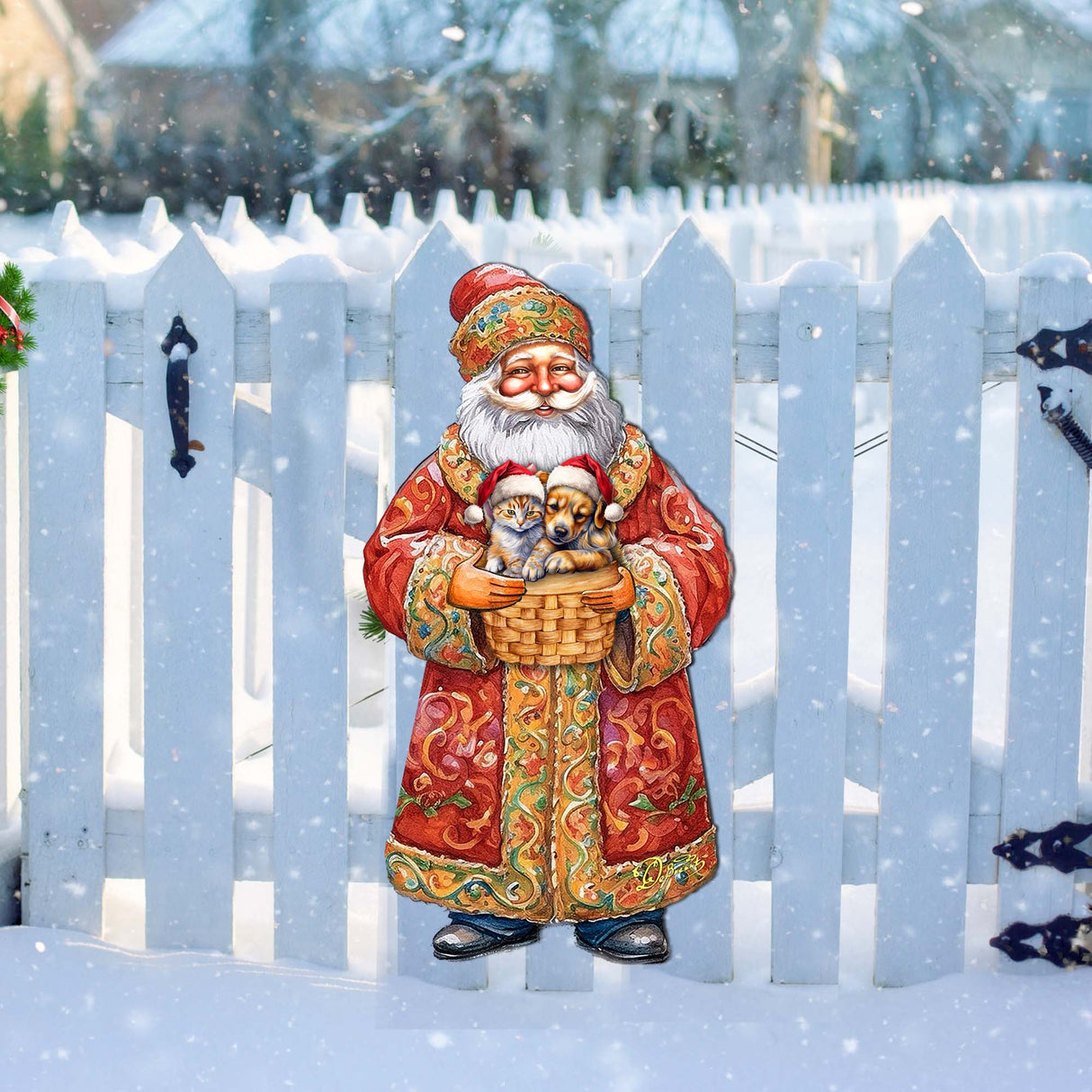 Yuletide Pets with Santa Holiday Door Decor by G. Debrekht - Christmas Santa Snowman Decor - 8691406H