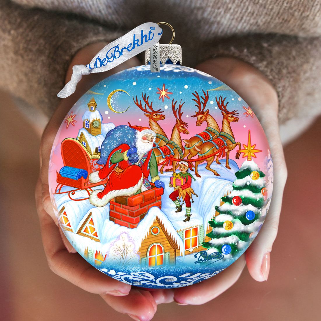 Adorno de bola de cristal con entrega especial, edición limitada, de G. DeBrekht - Decoración navideña de Papá Noel y muñeco de nieve - 73845