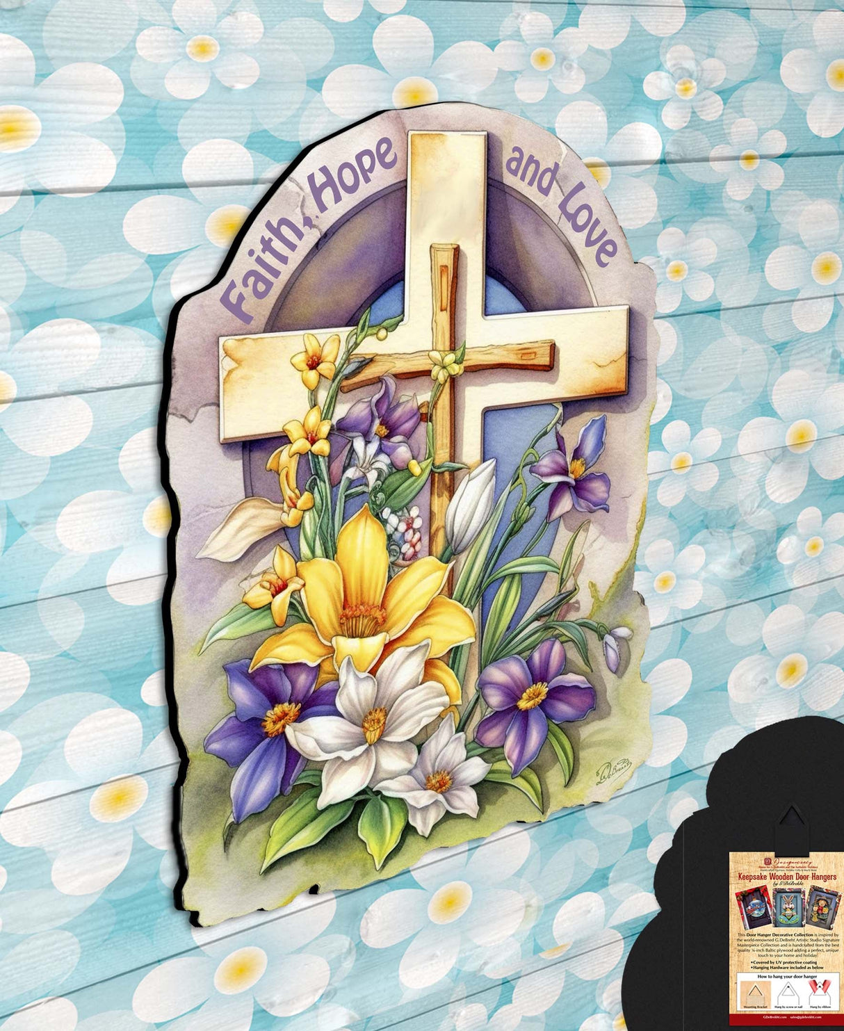 Faith, Hope, and Love Cross Holiday Door Decor by G. Debrekht - Easter Spring Decor - 8688160H