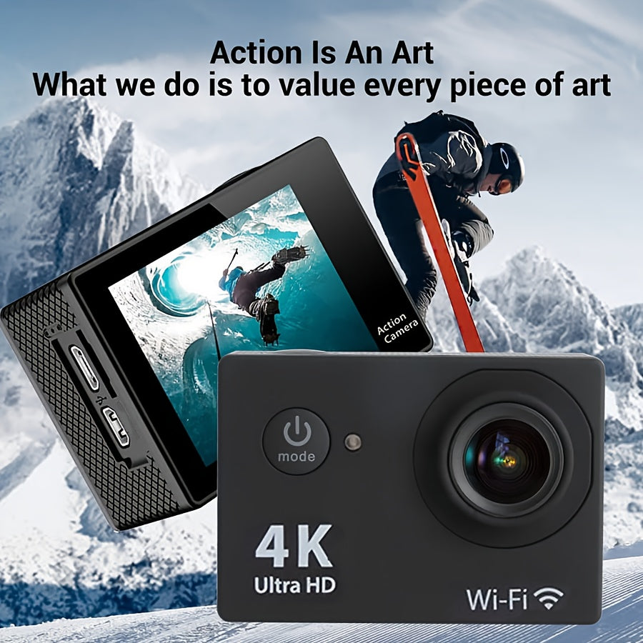 Cámara de acción 4K 30FPS de 12 MP - Cámara deportiva Full HD con conexión wifi - Cámara HD para ciclismo, buceo y exteriores con tarjeta de 32 GB