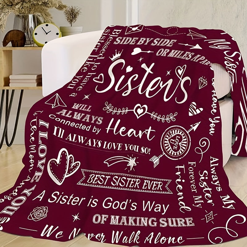 1pc To Sisters Gift Blanket, Lady's Gift, Sister Gift, Birthday Gift, Christmas Soft Cozy Purple Flannel Blanket