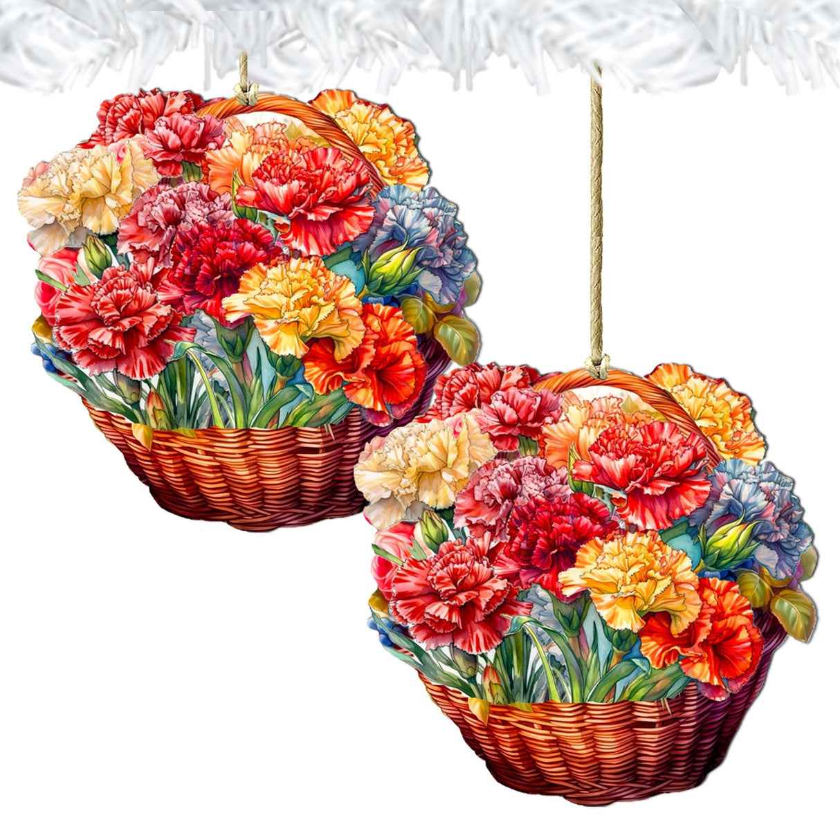 Carnation Basket Wooden Ornaments by G. Debrekht - Love Family Decor - 8688315