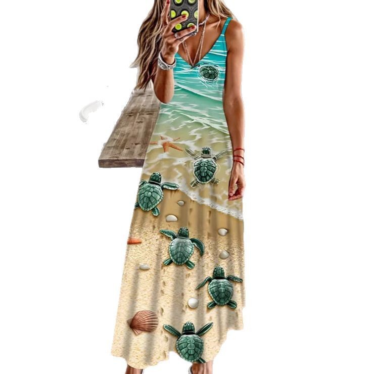 Vestido de mujer con tirantes de primavera y verano con estampado digital