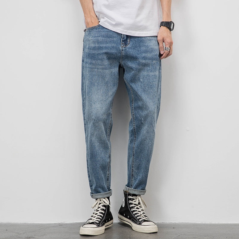 Light-colored Jeans Men's Loose Straight Ripped Leisure Tapered Stretch - Lootquake