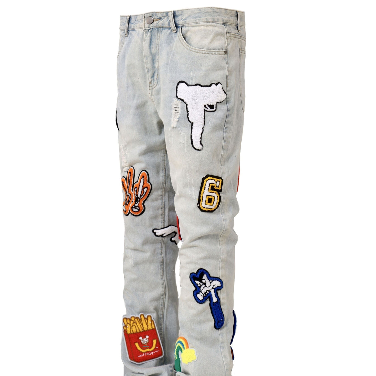 Light Color Irregular Towel Embroidered Slim Straight-leg Denim Trousers - Lootquake