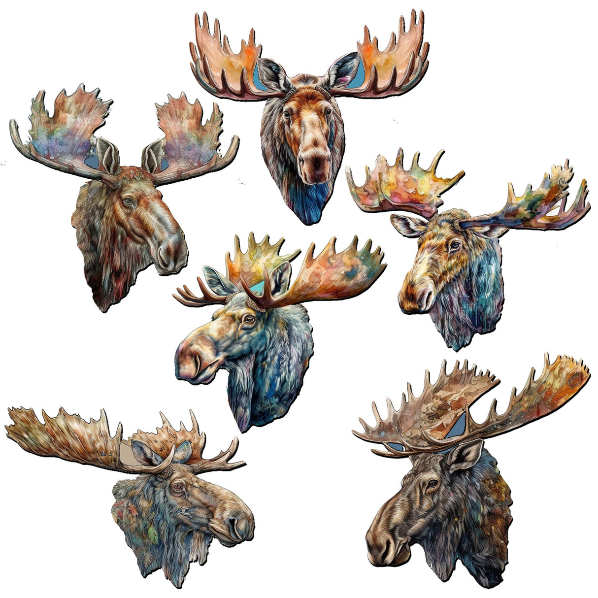 Majestic Moose Decorative Wooden Magnets Set of 6 by G. Debrekht - Wildlife Decor - 8090108G-S6