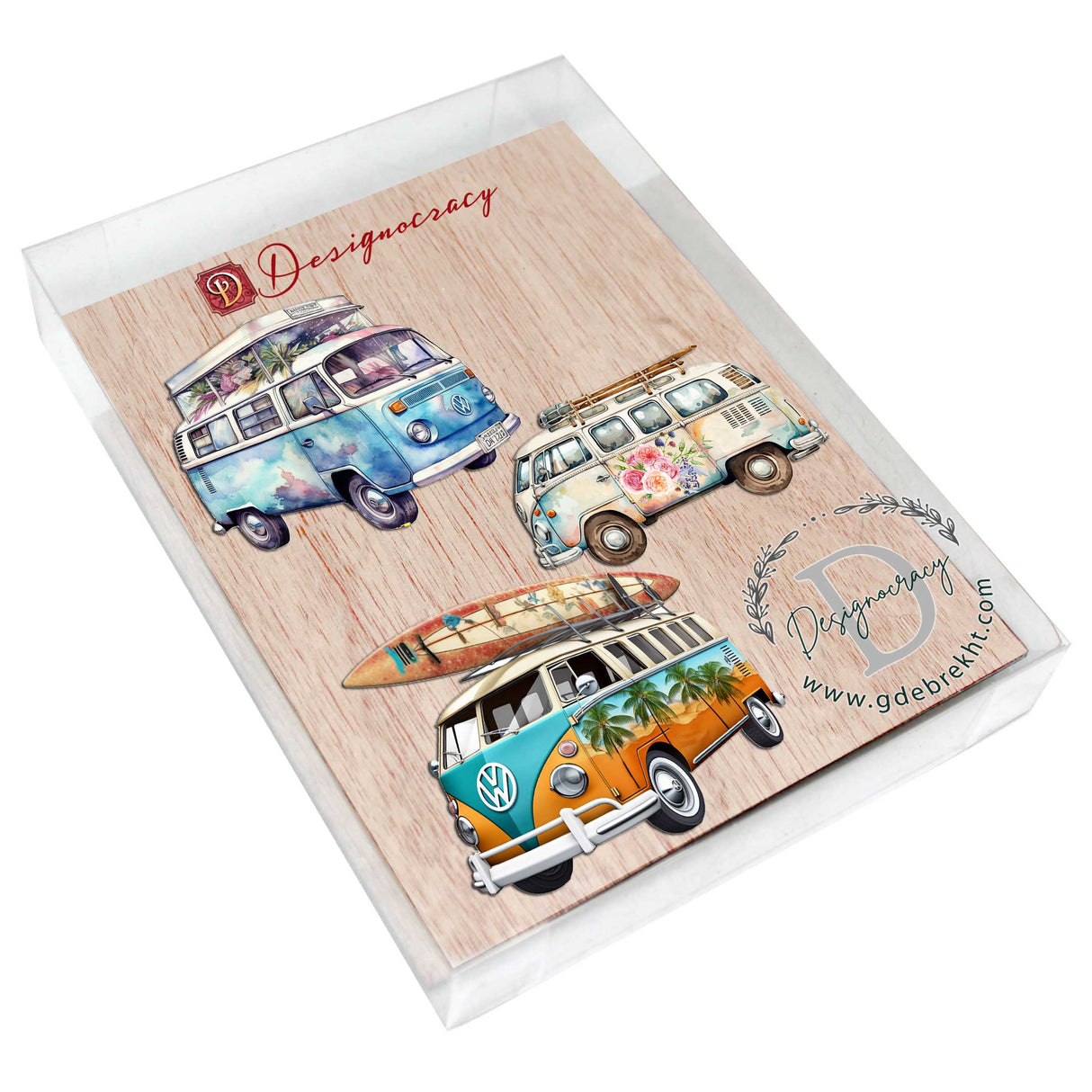Surf Vans Decorative Wooden Ornaments Set of 3 by G. Debrekht - Coastal Decor - 8091040-S3