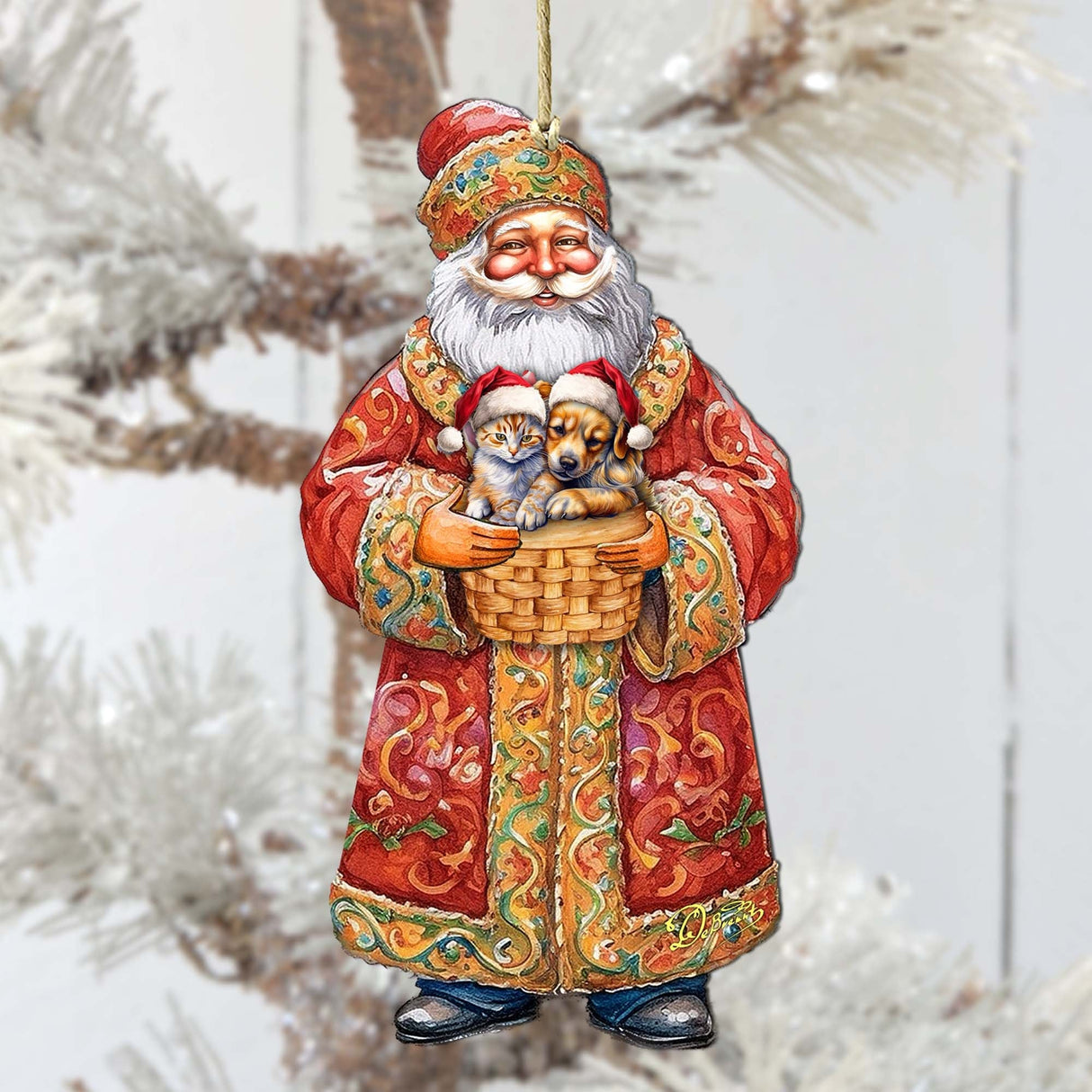 Adornos de madera de Papá Noel con furgoneta de G. Debrekht - Decoración navideña de Papá Noel y muñeco de nieve - 8691407