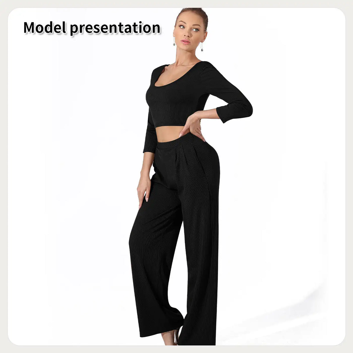 Women's Fashion Simple Solid Color Top Pants Set - Lootquake