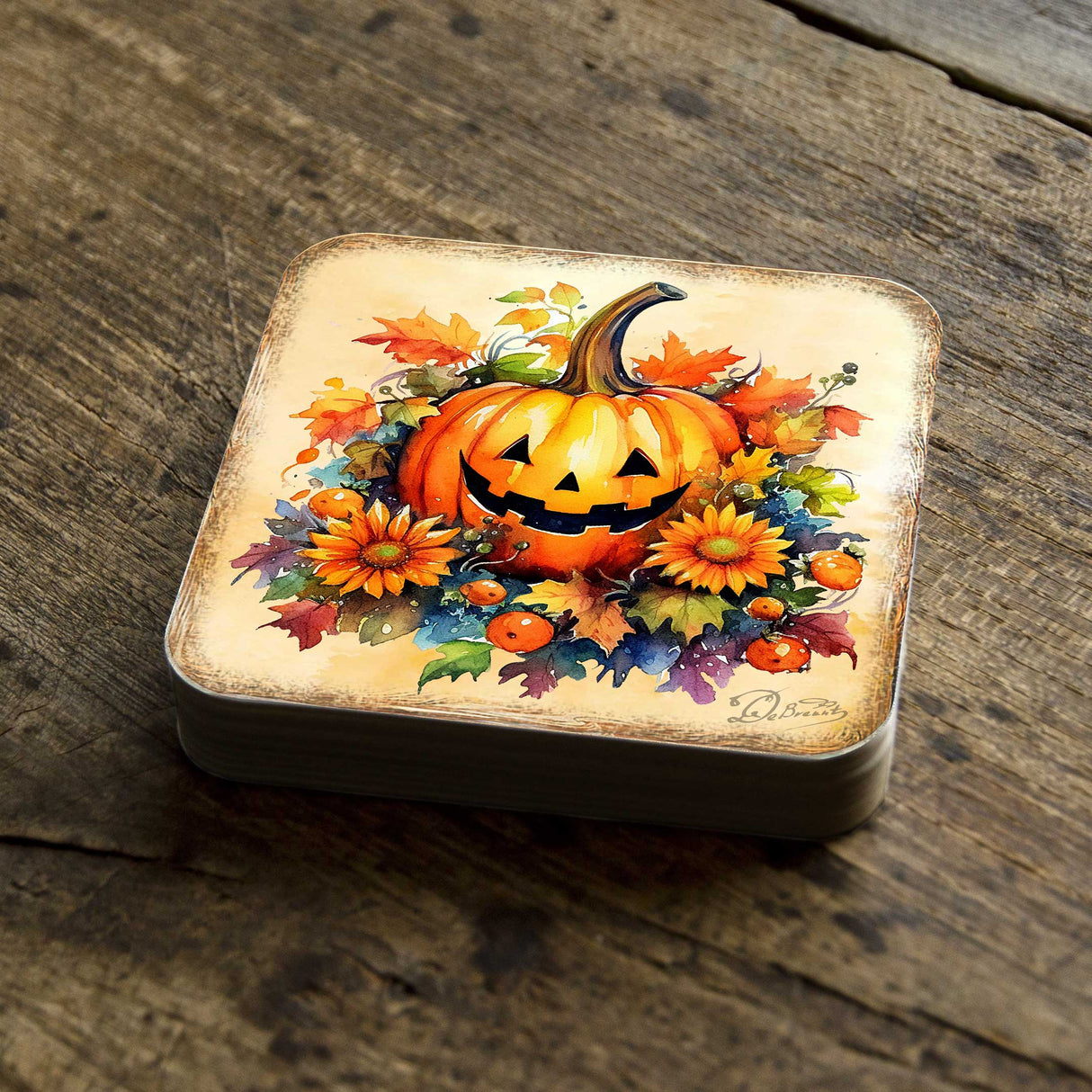 Halloween Pumpkin Wooden Cork Coasters Gift Set of 4 by G. Debrekht - Thanksgiving Decor - 8199448C-S4