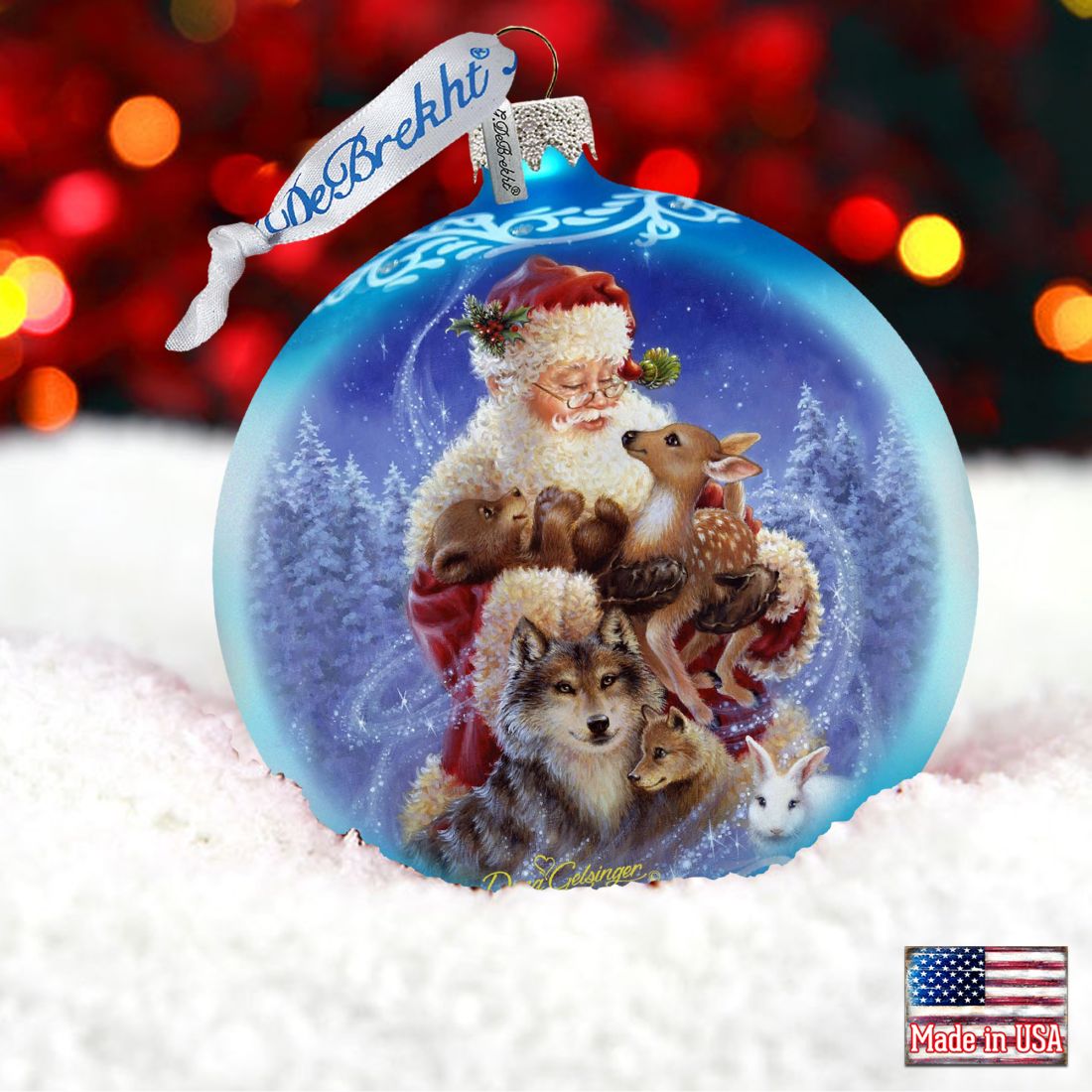 Santa Little Friends Glass Ornament by D. Gelsinger - Christmas Santa Snowman Decor - 71112-9914