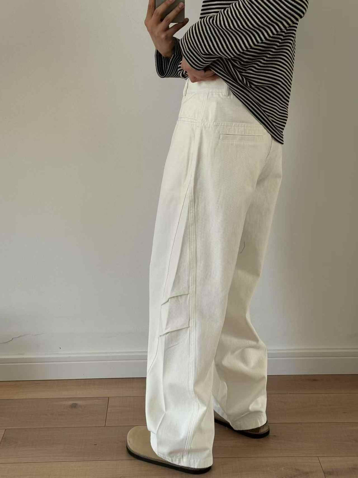 Three-dimensional Cut Pleated Washed All-match Matchet Pants White Unifrom Casual Jeans - Lootquake