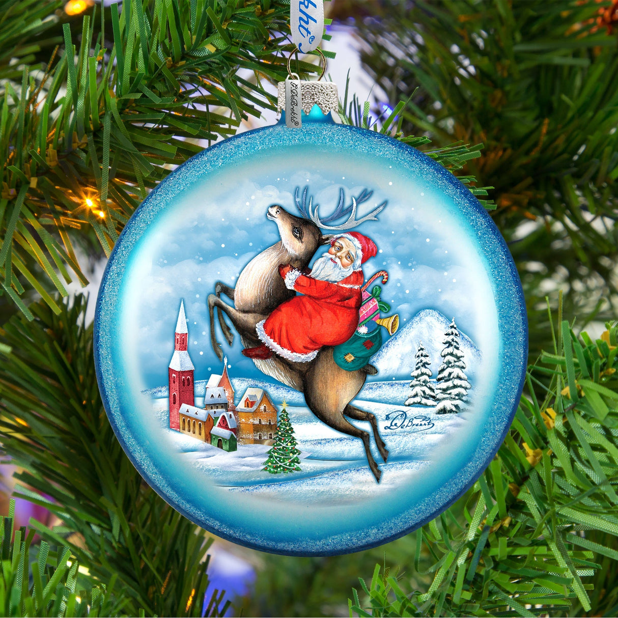Reindeer Santa Glass Ornament by G. DeBrekht - Christmas Santa Snowman Decor - 744-014B