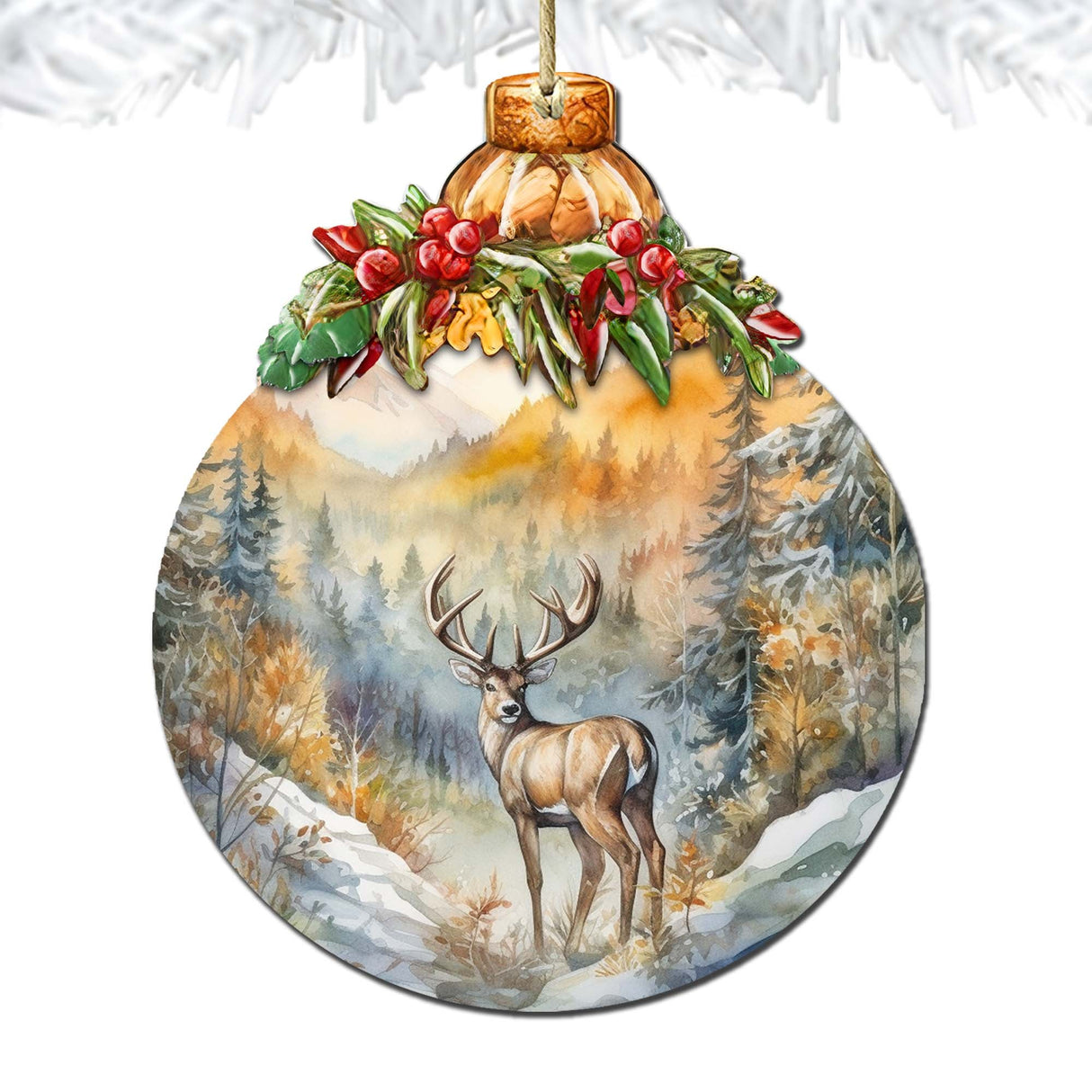 Elk in Mountain's Nature Beauty Wooden Ornaments by G.Debrekht - Wildlife Holiday Decor - 870027