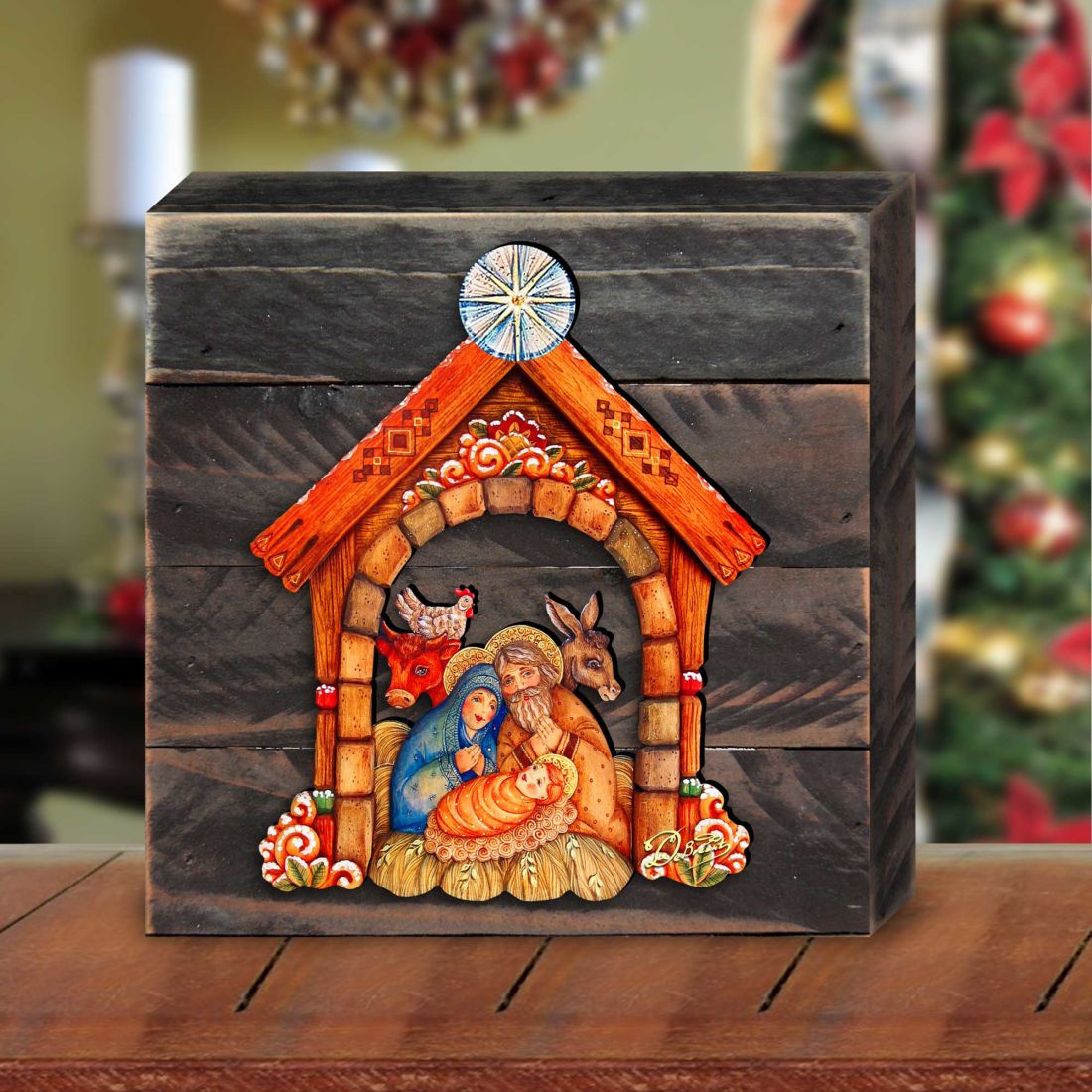 Village Nativity Wooden Decor by G. DeBrekht - Christmas Decor - 8152630B