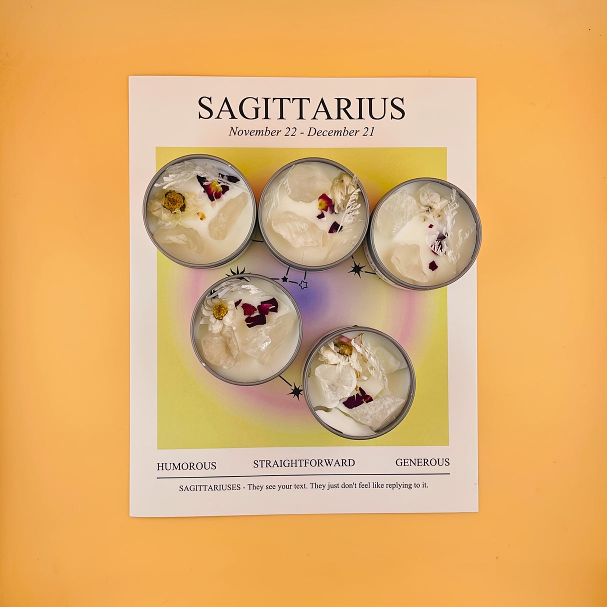 Handcrafted Libra Zodiac Scented Candle with Dried Flowers & Blue Wind Chime Fragrance - Ideal for Meditation, Yoga & Tarot - Perfect Gift for Christmas, Halloween, Easter & New Year -