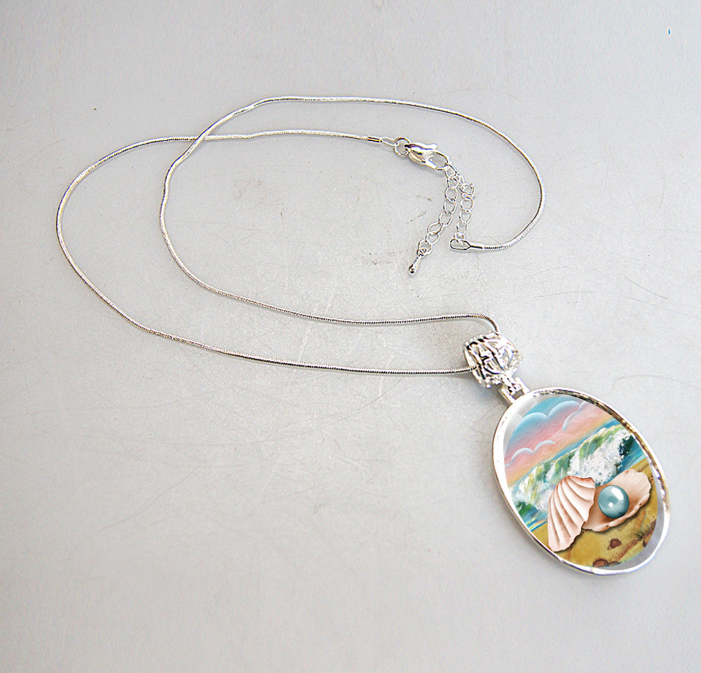 Sea Shell Pearl Silver-Plated Mother of Pearl Jewelry Pendant Necklace - 44054