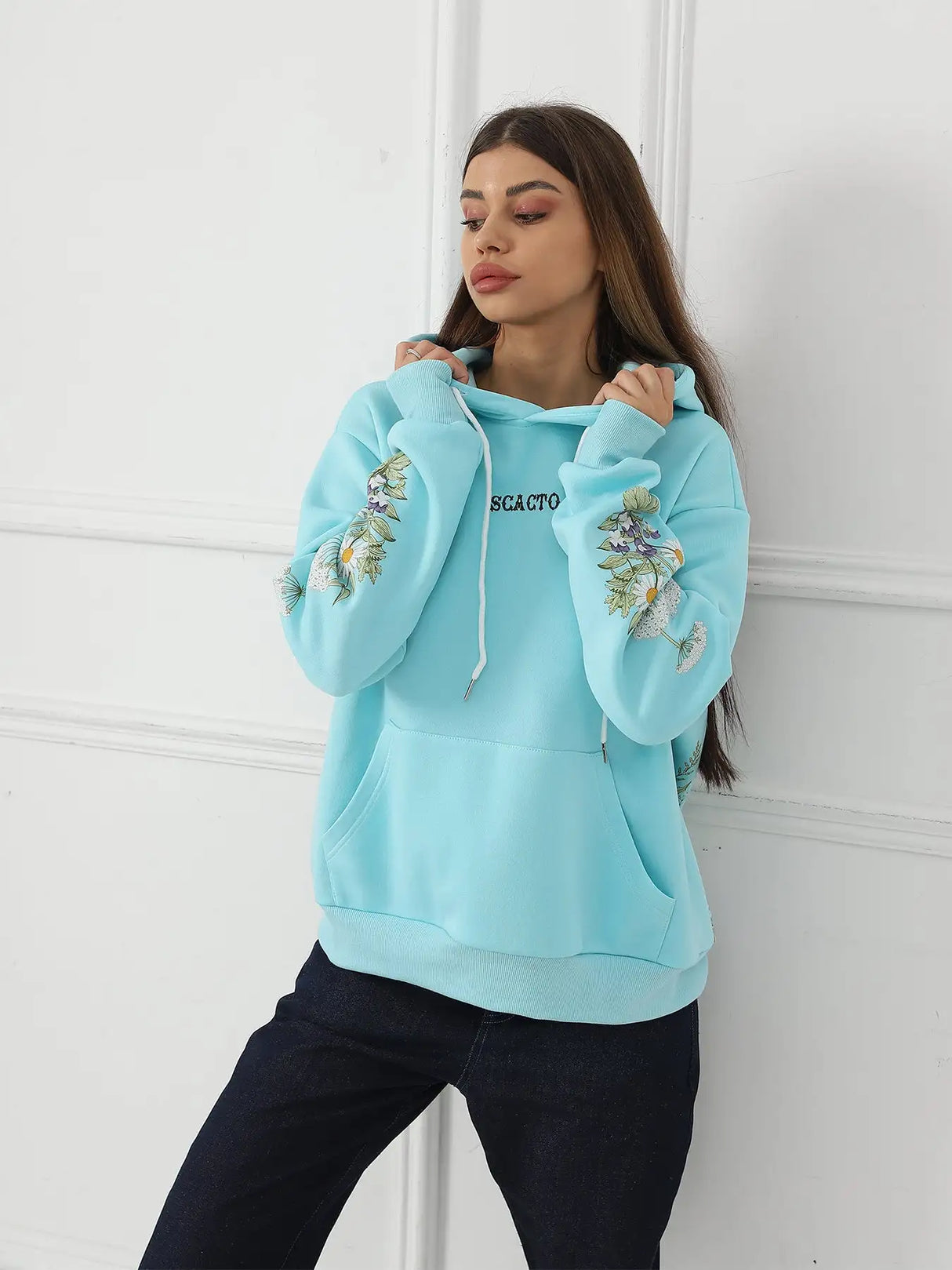 Women's Solid Color Floral Long Sleeved Sweatshirt - Lootquake