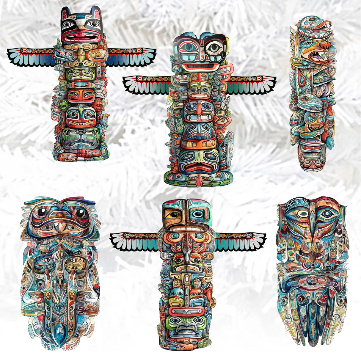 Spirit of the Totem Decorative Wooden Clip-on Ornaments Set of 6 by G. Debrekht - Wildlife Decor - 8090117C-S6