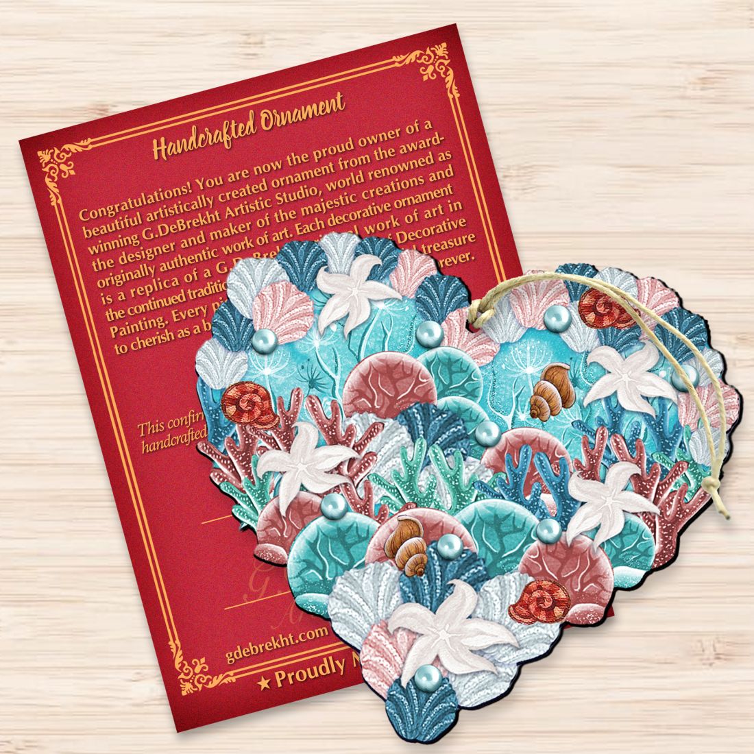 Coastal Heart Wooden Ornaments by G. DeBrekht - Coastal Holiday Decor - 8198737