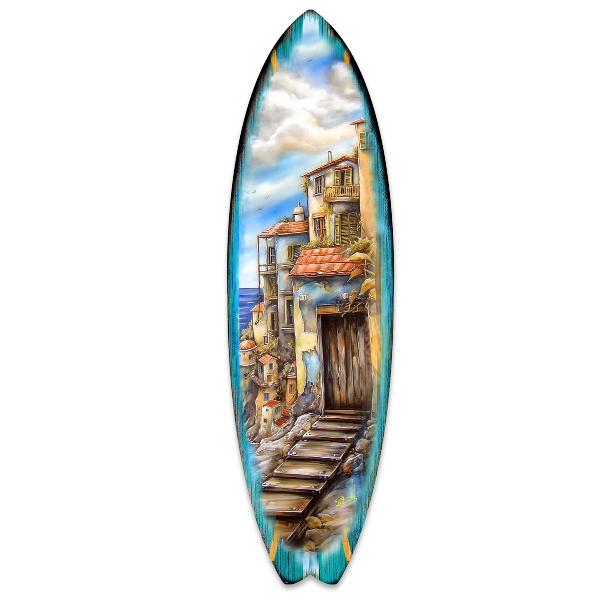Mediterranean Seaside Surfboard Coastal Wall Art by G. DeBrekht - Coastal Holiday Decor - 8490118HS