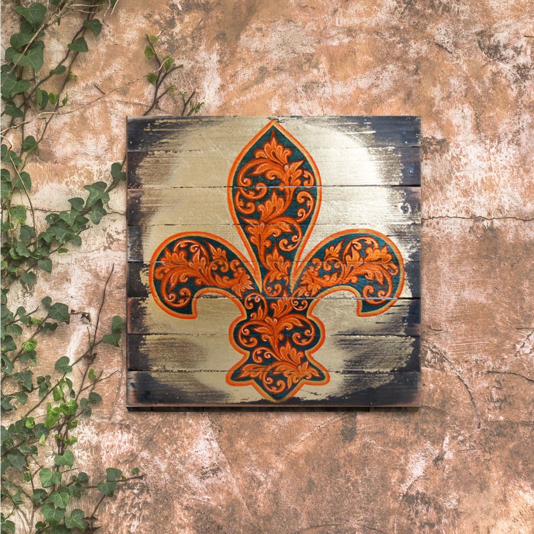 Cross Fleur De Lis Wooden Gold Plated Wall Art by Museum Icon - Inspirational Icon Decor - 85098