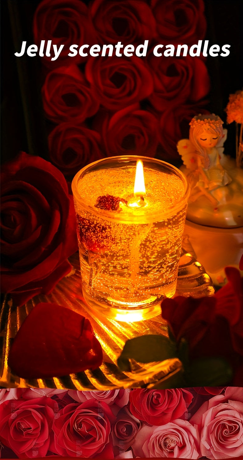 Vela perfumada de gelatina de rosa para aromaterapia, ambiente romántico, ideal para cumpleaños, San Valentín, aniversarios, Acción de Gracias y Navidad. 1 unidad, cera de soja en frasco de vidrio.
