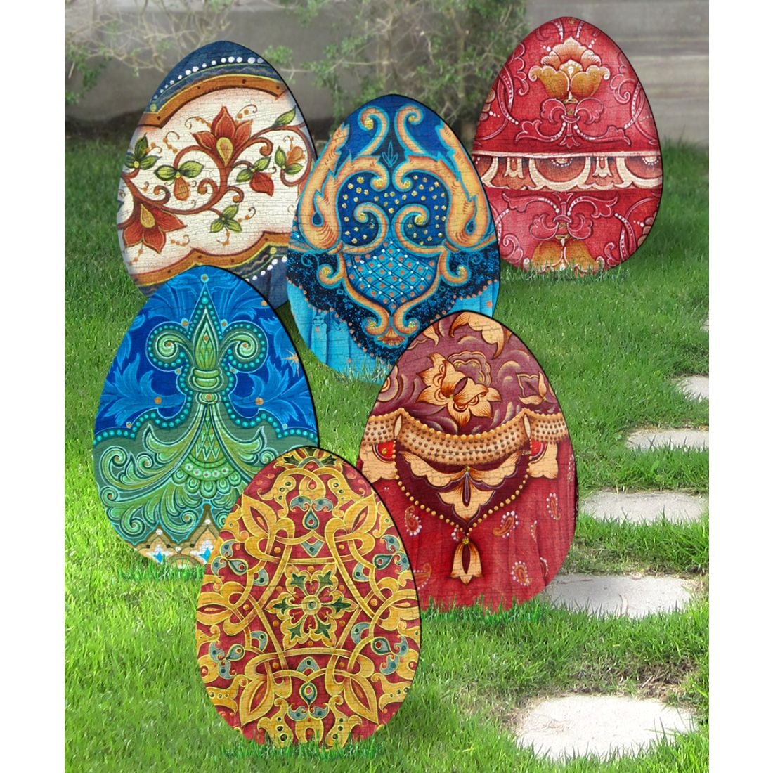 Easter Faberge Eggs Outdoor Garden Decor Set of 3 by G. DeBrekht - Easter Spring Decor - 8198712-1M-S6