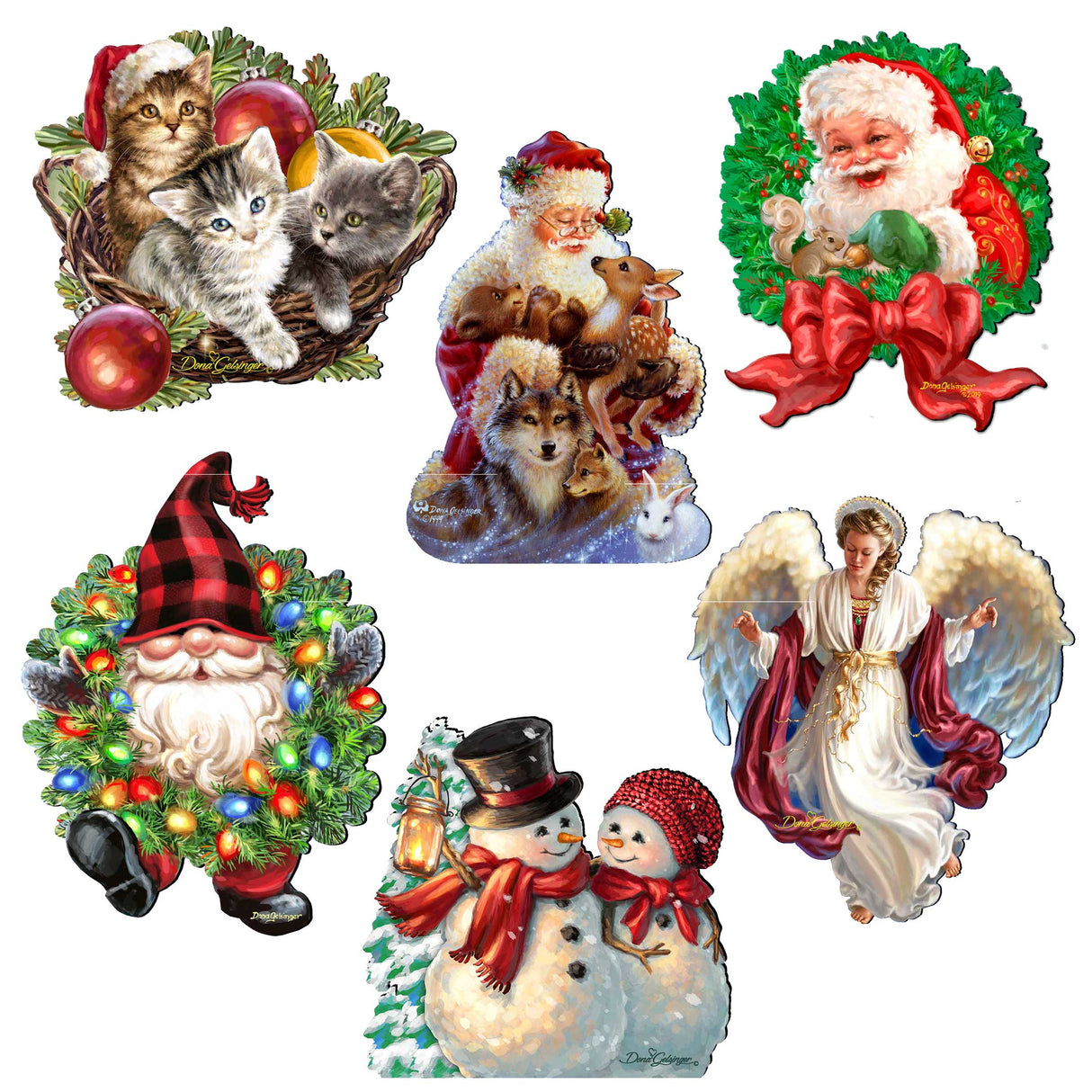 Juego de 6 imanes decorativos de madera de Papá Noel y sus amigos de D. Gelsinger - Decoración navideña - 8090134G-S6