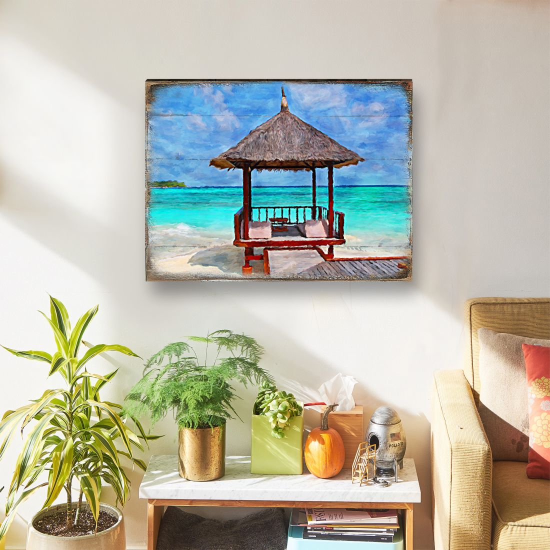 Beach Cabana Wood Wooden Coastal Wall Art by Nature Wonders - Coastal Sea-Life Decor - 95270B