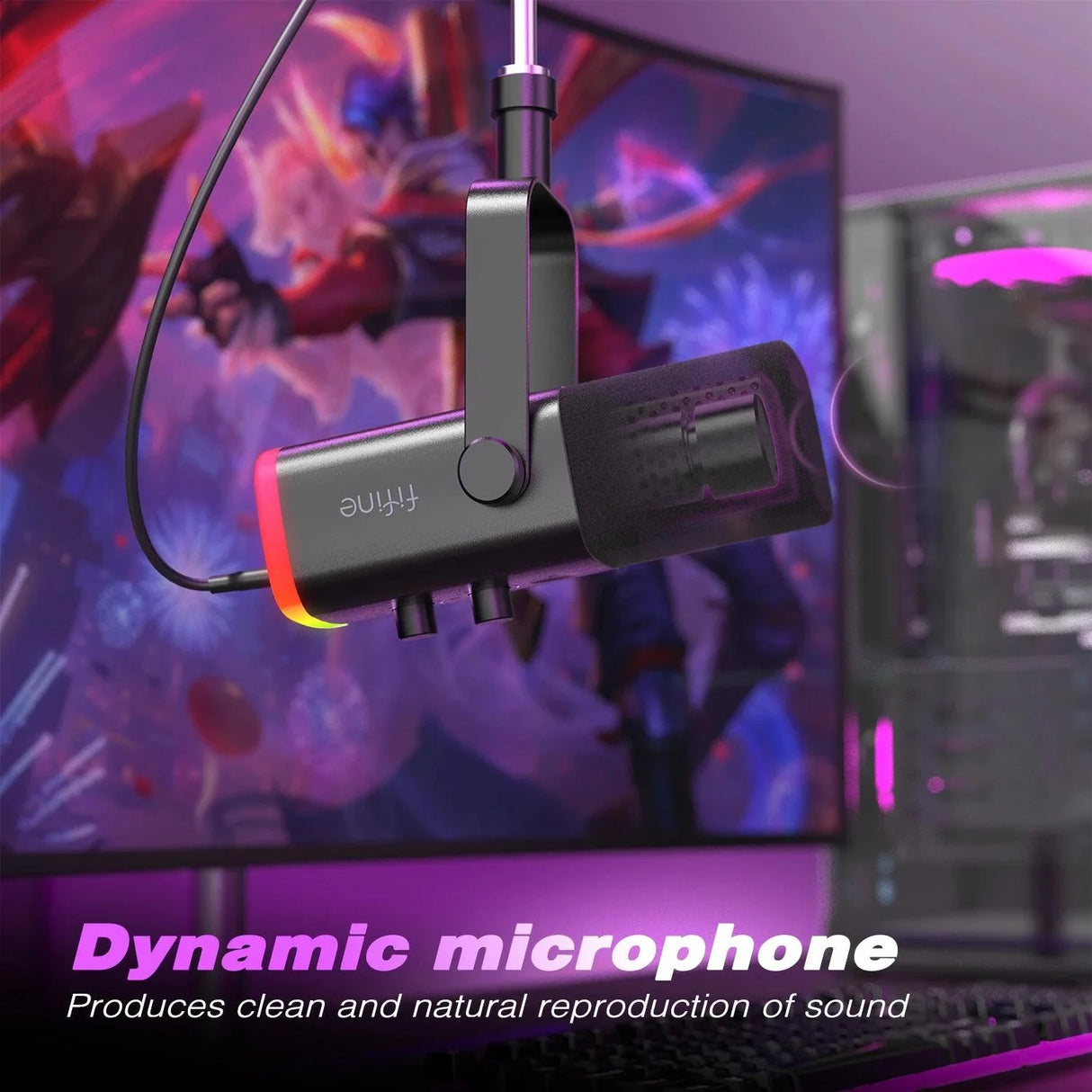 Dynamic USB/XLR Microphone with Touch Mute Button and Headphone Jack for PC and Gaming