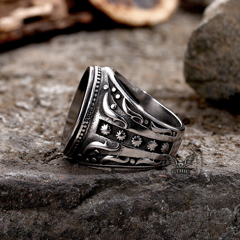 Anillo de acero inoxidable con diseño de flores y lunares