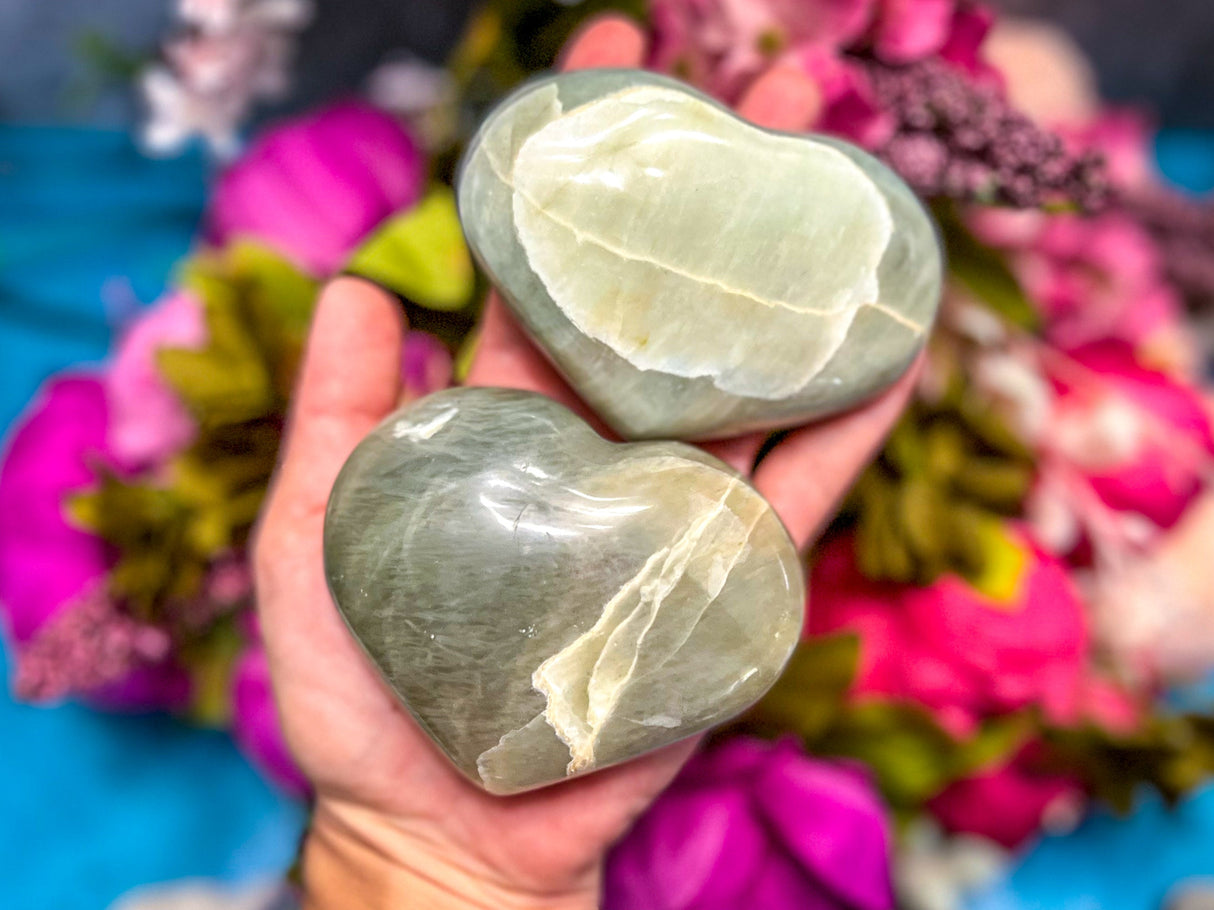 Garnierite Hearts, Green Moonstone, Ethically Sourced Crystals