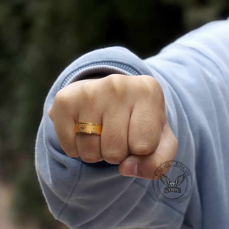 Anillo masónico de acero inoxidable AG chapado en oro