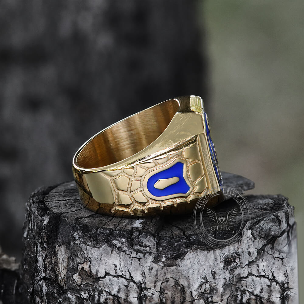 Anillo masónico de acero inoxidable bañado en oro