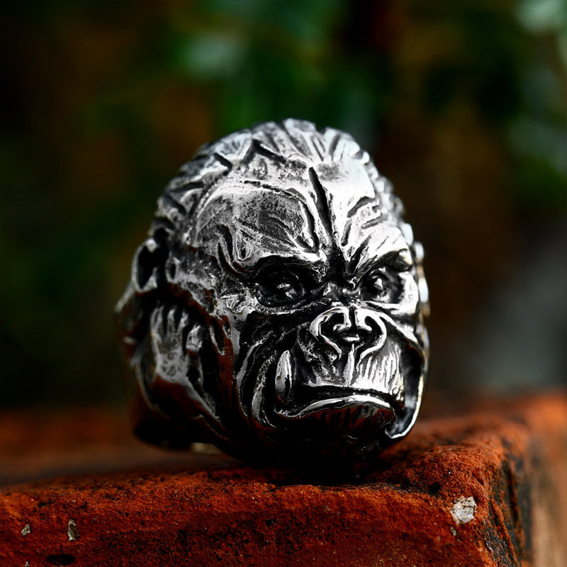 Anillo de acero inoxidable con forma de animal de Gorilla King