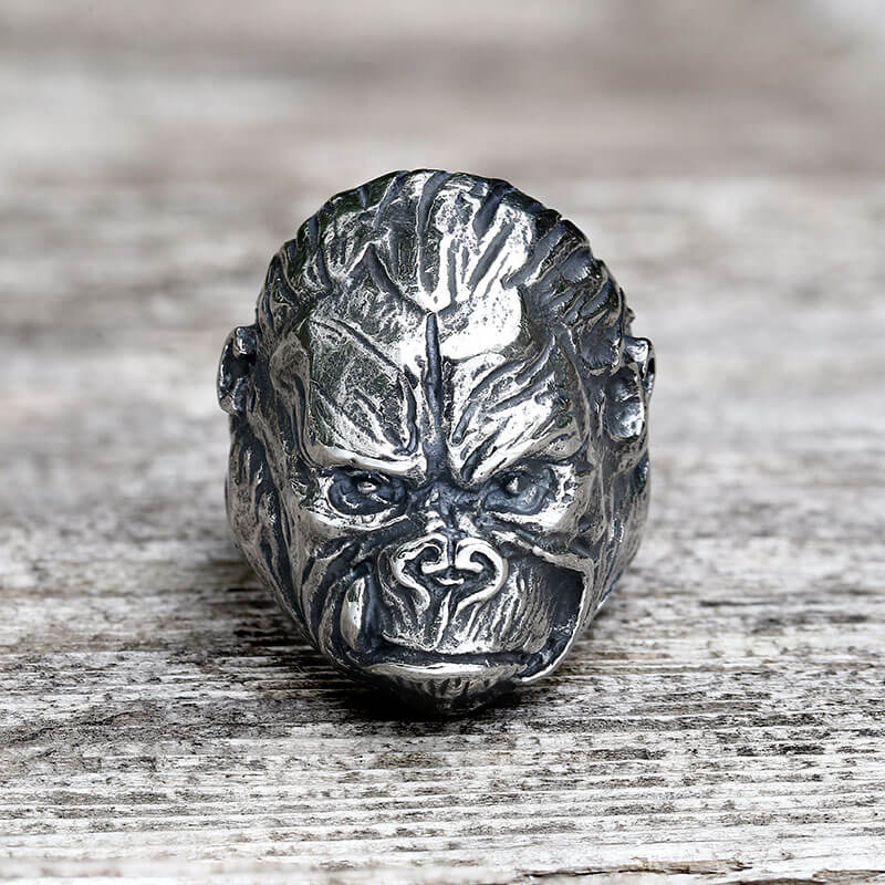 Anillo de acero inoxidable con forma de animal de Gorilla King