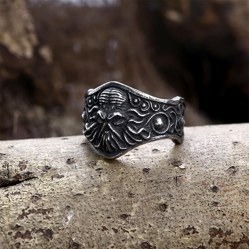 Anillo Cthulhu de acero inoxidable con forma de pulpo gótico