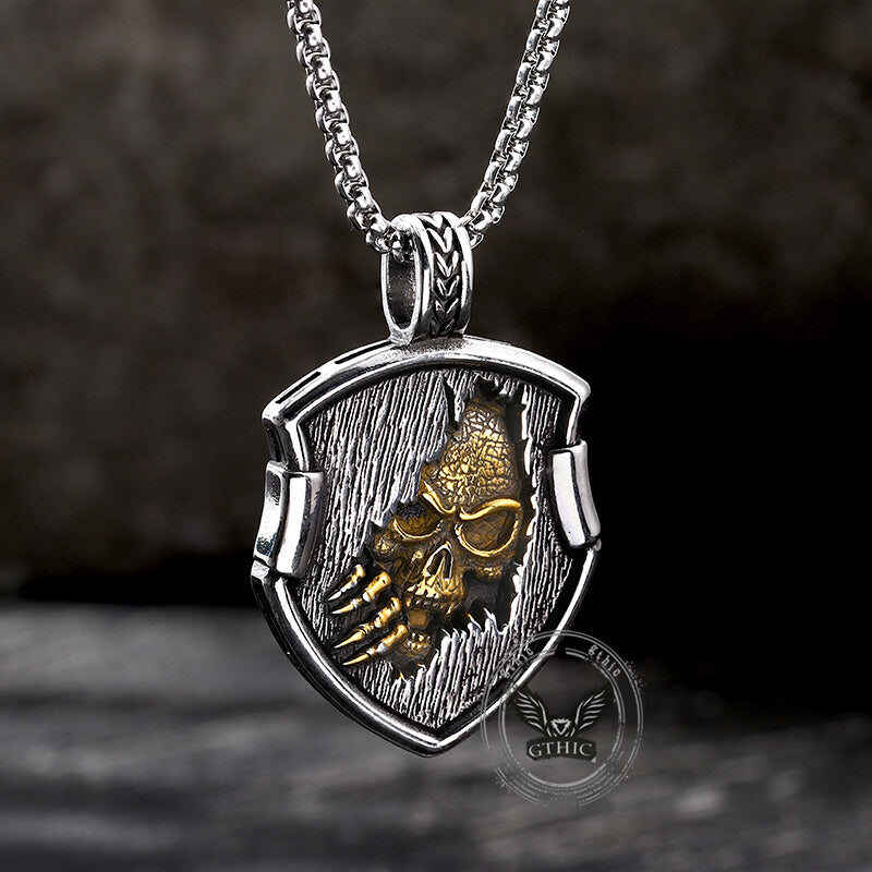 Collar de acero inoxidable con calavera gótica de vampiro