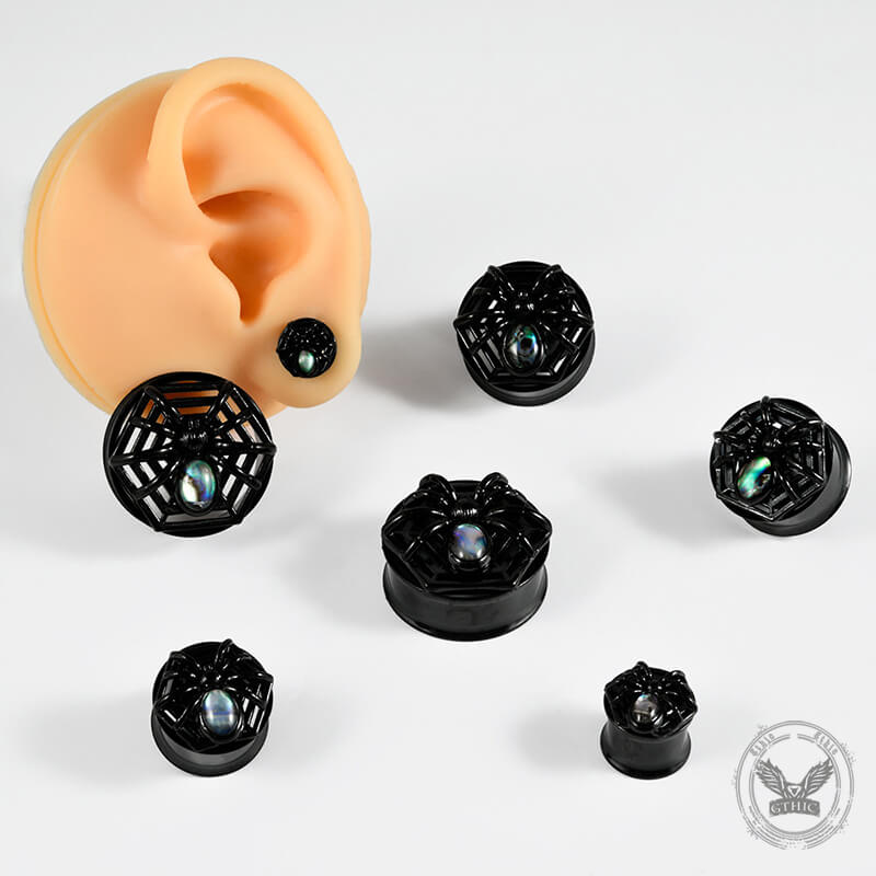 Dilatadores de oreja de acero inoxidable con diseño de araña gótica