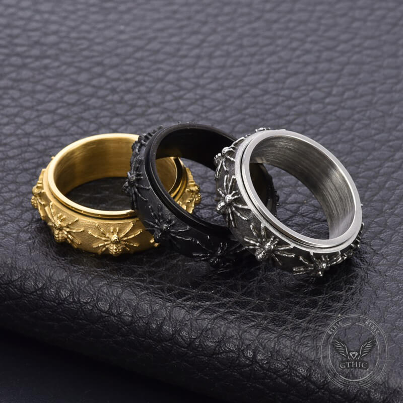 Anillo giratorio de acero inoxidable con diseño de araña gótica