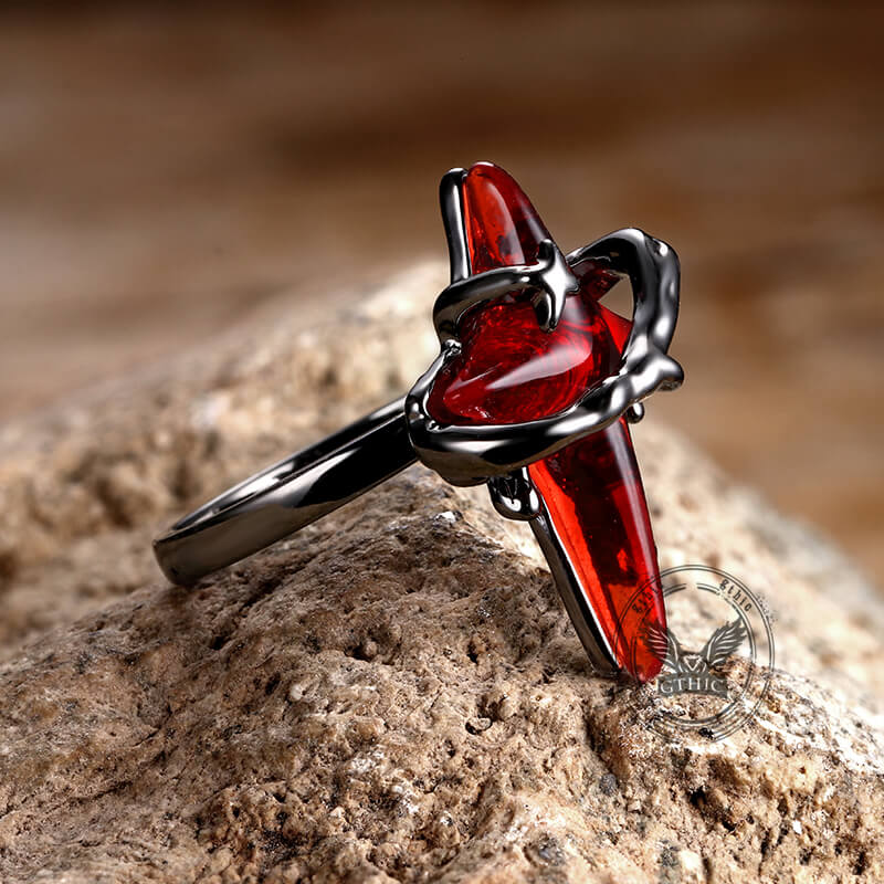 Anillo abierto de aleación con estrella de cuatro puntas y espinas góticas