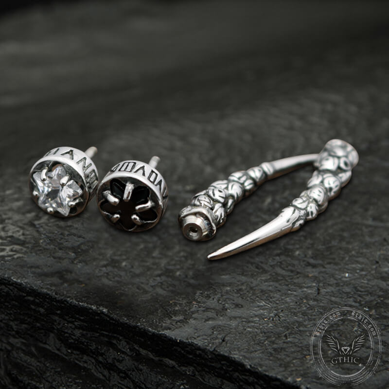 Pendientes de acero inoxidable con colmillos de lobo góticos